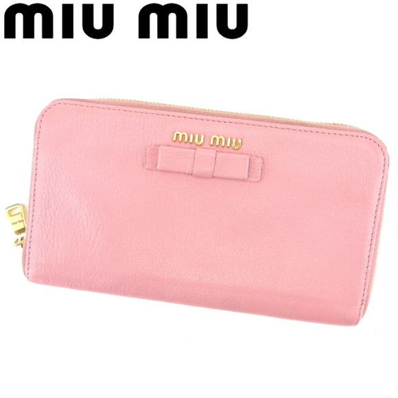 Miu Miu long Wallet pink motif ribbon leather - Picture 1 of 6